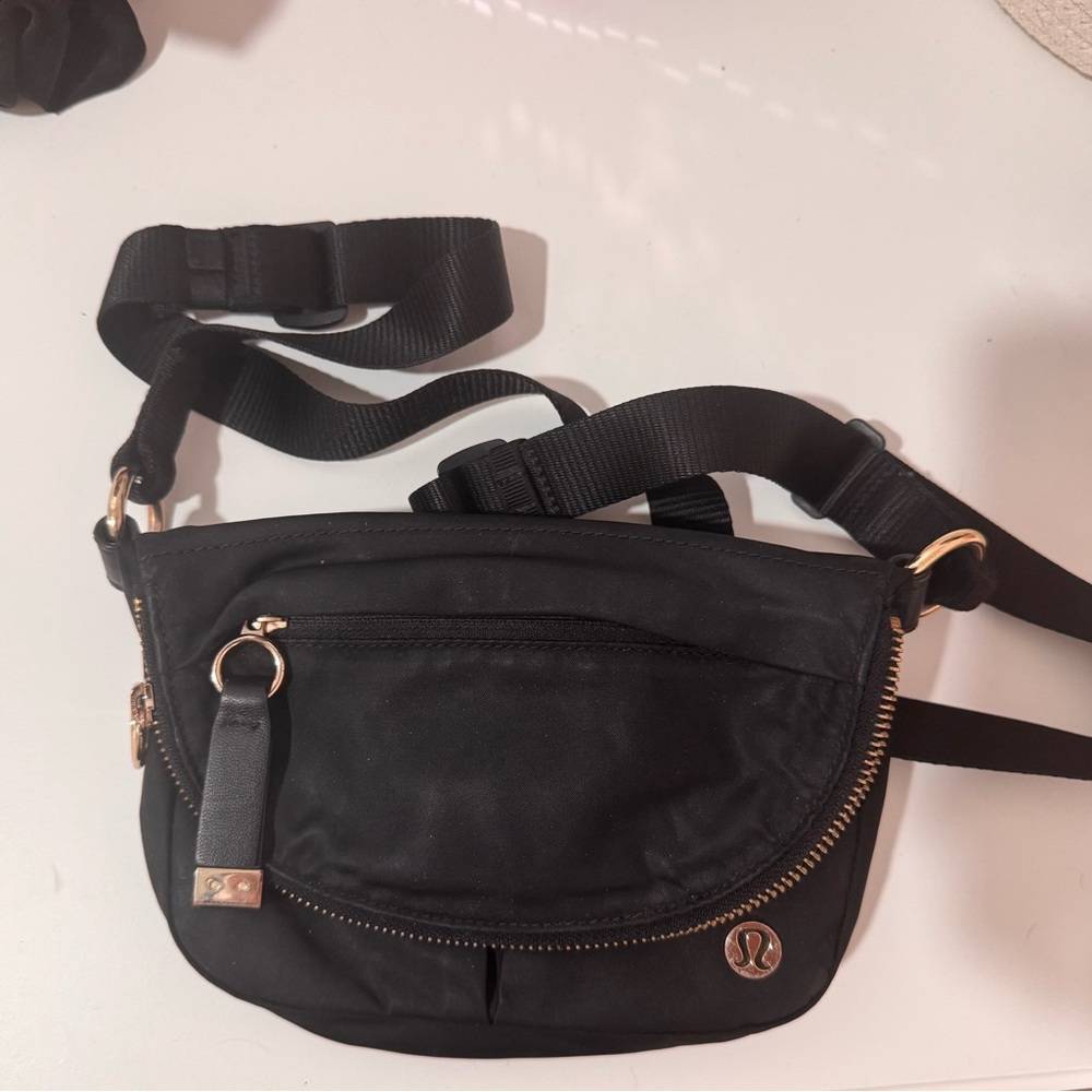 lululemon athletica Black Crossbody Bag with Gold Accents
